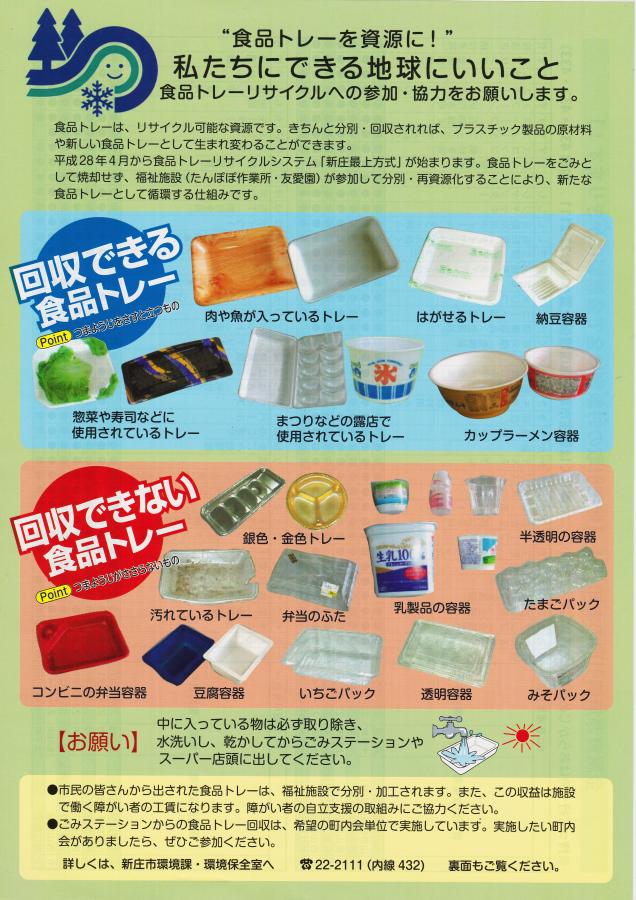 食品トレーリサイクルシステム 新庄もがみ方式 平成28年4月から 新庄市