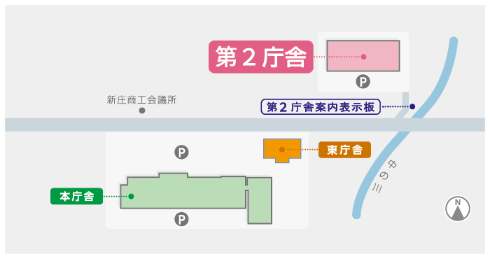 市役所第二庁舎までの道案内のイラスト